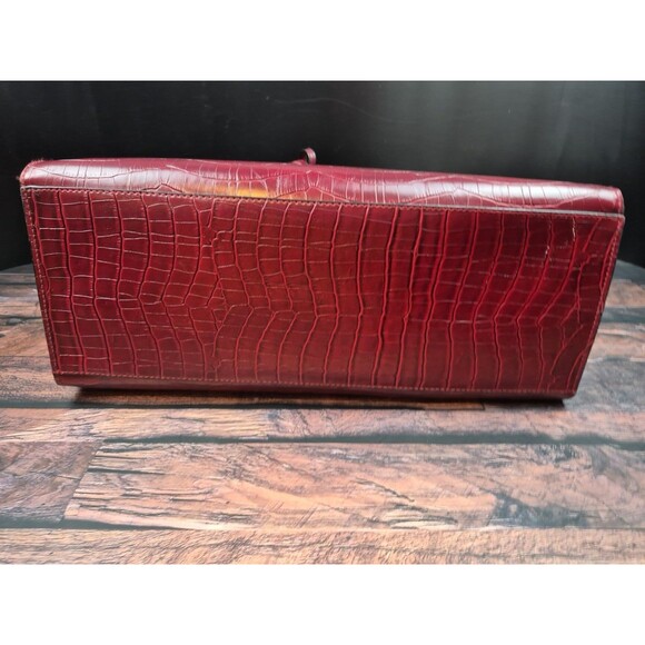 Bueno Burgundy Croc Embossed Faux Leather Large Weekender Tote Purse Attache VTG - Picture 8 of 16